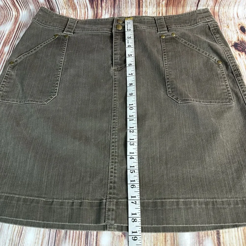 Kuhl STIRR ADVENTURE Size 12 Olive Green Knee Length Jean Denim Skirt 33x18.5 - Picture 4 of 10